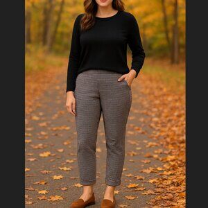 J. Jill Pants Size 10 Mid Rise Houndstooth Pull On Elastic Waist Cuffed Pockets